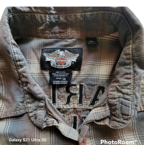 2007 Harley Davidson Men's Shirt Size 2XL Brown Plaid Short Sleeve Button Up - Picture 4 of 6